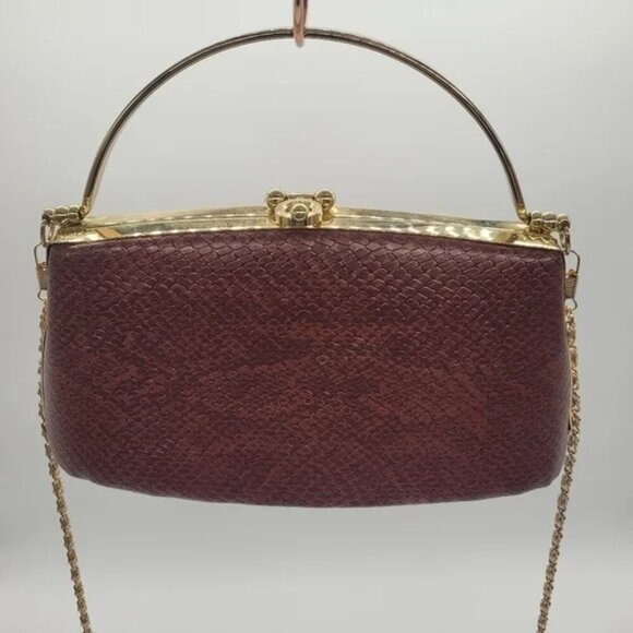 Bijoux Terner Snake Skin Print Evening Bag Purse Metal Frame​​ - Picture 1 of 9